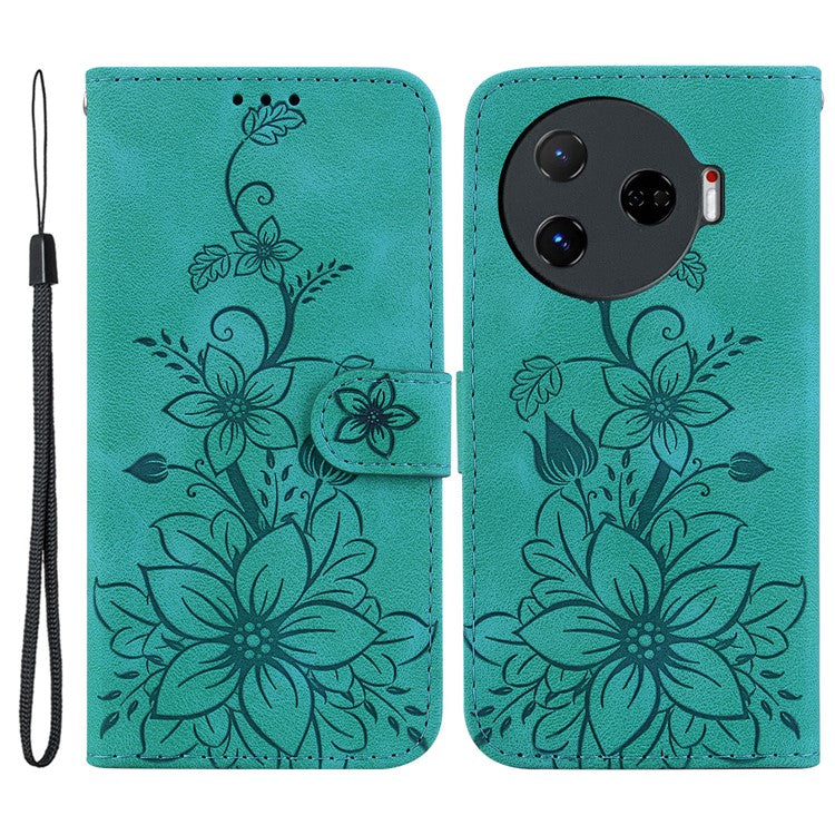 For TECNO Camon 30 Pro 5G Wallet Case Lily Imprint Anti-Scratch Leather Phone Cover - Green