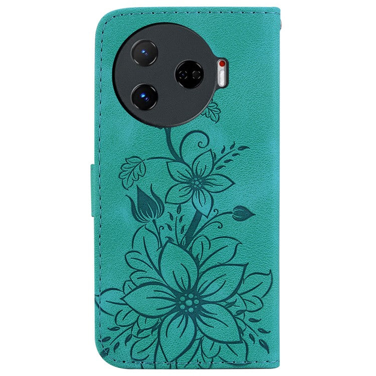 For TECNO Camon 30 Pro 5G Wallet Case Lily Imprint Anti-Scratch Leather Phone Cover - Green
