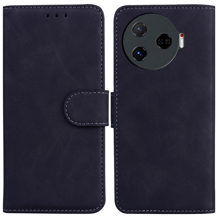 For TECNO Camon 30 Pro 5G Phone Case Solid Color Leather Phone Cover with Stand - Black