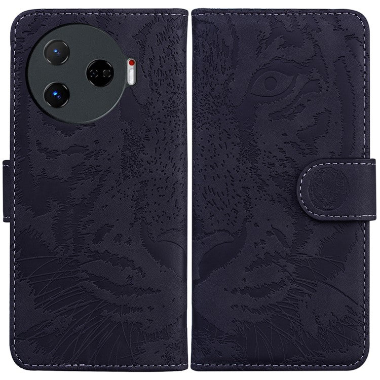 For TECNO Camon 30 Pro 5G Stand Case Tiger Imprint Leather Wallet Phone Cover - Black
