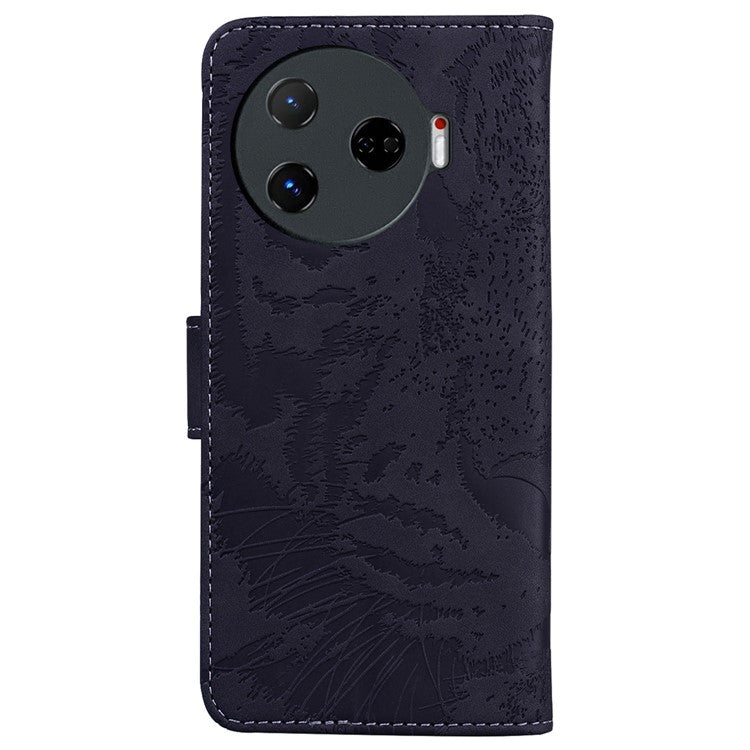 For TECNO Camon 30 Pro 5G Stand Case Tiger Imprint Leather Wallet Phone Cover - Black