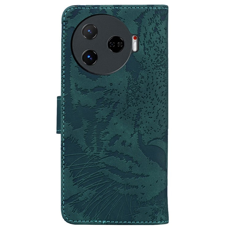 For TECNO Camon 30 Pro 5G Stand Case Tiger Imprint Leather Wallet Phone Cover - Green