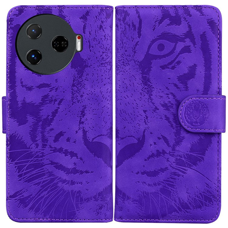 For TECNO Camon 30 Pro 5G Stand Case Tiger Imprint Leather Wallet Phone Cover - Purple