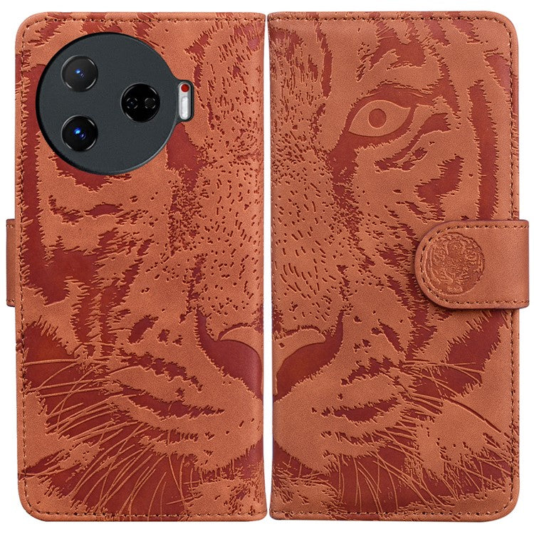For TECNO Camon 30 Pro 5G Stand Case Tiger Imprint Leather Wallet Phone Cover - Brown