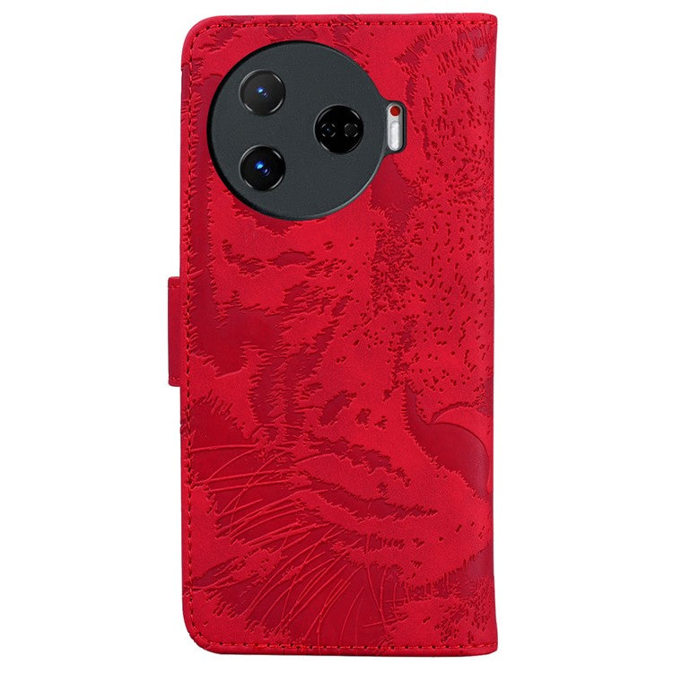 For TECNO Camon 30 Pro 5G Stand Case Tiger Imprint Leather Wallet Phone Cover - Red