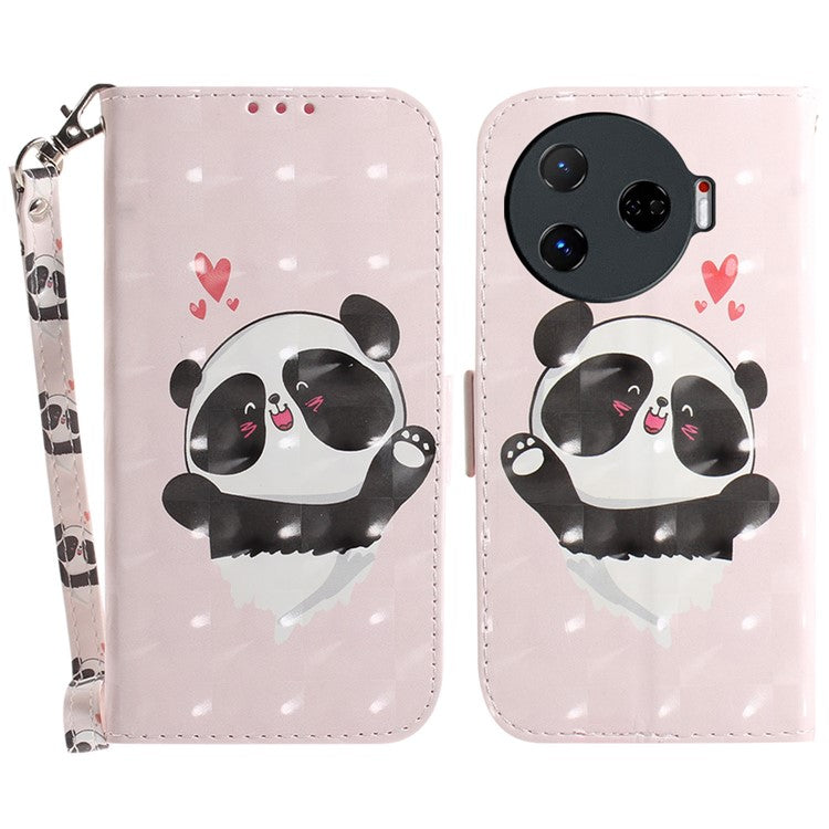 For TECNO Camon 30 Pro 5G Wallet Case Pattern Print PU Leather Stand Phone Cover - Love Heart Panda