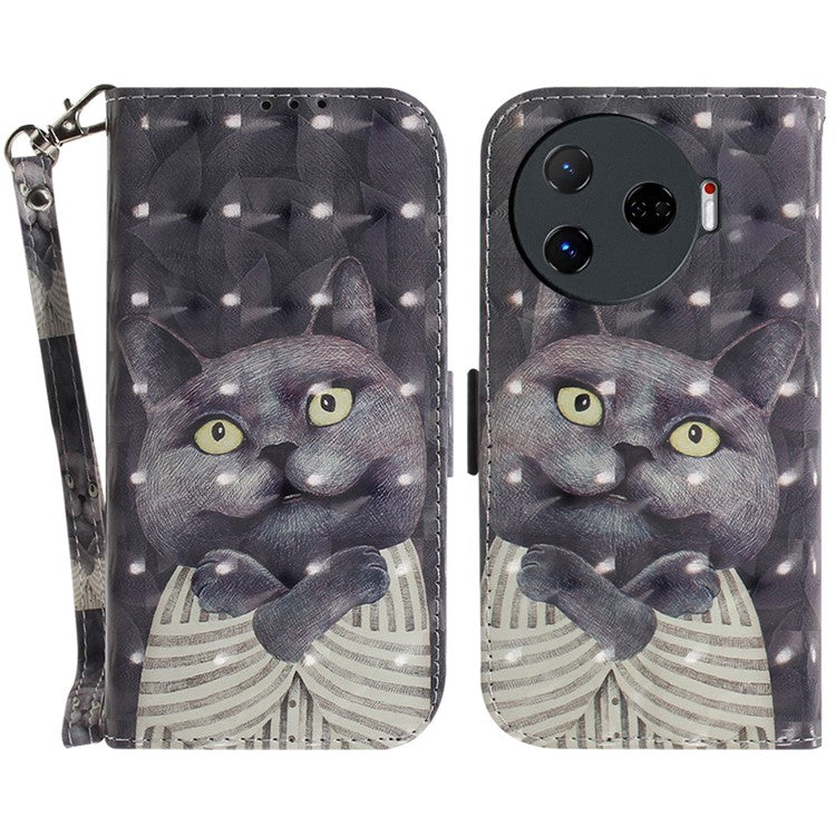 For TECNO Camon 30 Pro 5G Wallet Case Pattern Print PU Leather Stand Phone Cover - Embracing Cat