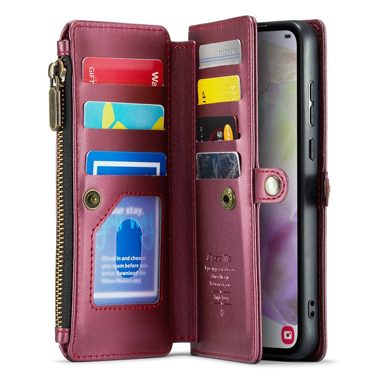 CASEME C36 Series For Samsung Galaxy A35 5G Case Card Holder PU Leather Purse Phone Cover - Wine Red