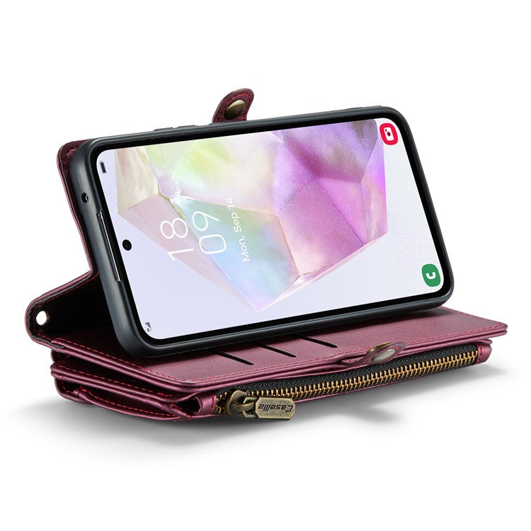 CASEME C36 Series For Samsung Galaxy A35 5G Case Card Holder PU Leather Purse Phone Cover - Wine Red