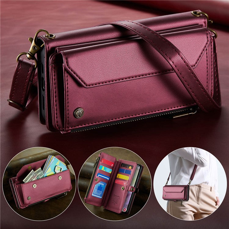 CASEME C36 Series For Samsung Galaxy A35 5G Case Card Holder PU Leather Purse Phone Cover - Wine Red