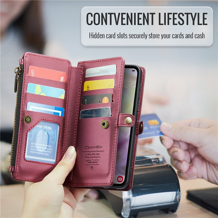 CASEME C36 Series For Samsung Galaxy A35 5G Case Card Holder PU Leather Purse Phone Cover - Wine Red
