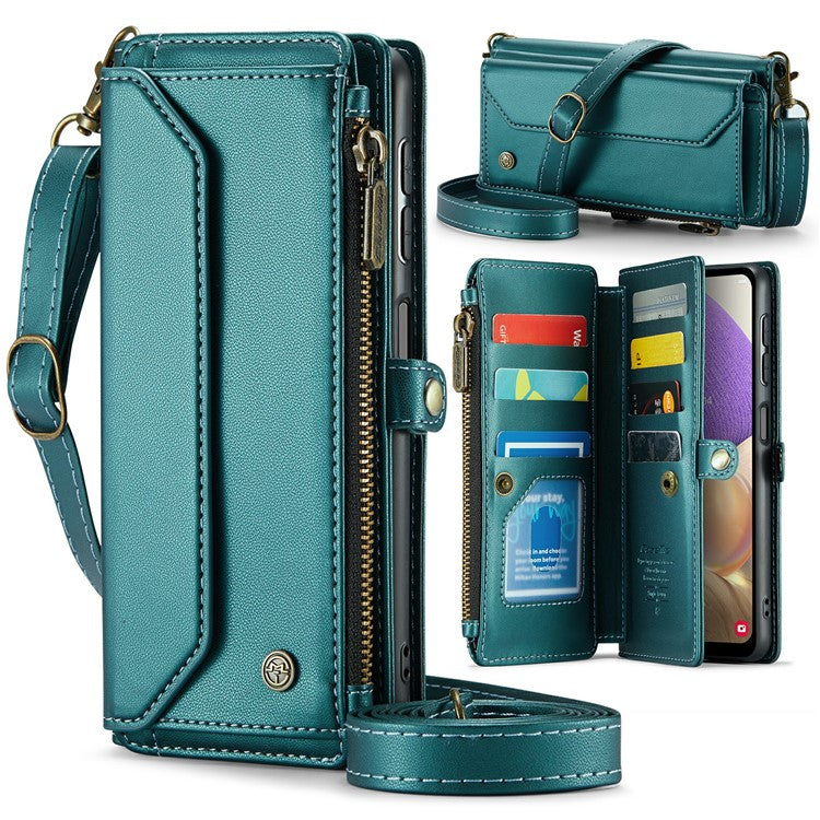 CASEME C36 Series For Samsung Galaxy A32 5G / M32 5G Phone Case PU Leather Wallet Stand Cover with 2 Straps - Green