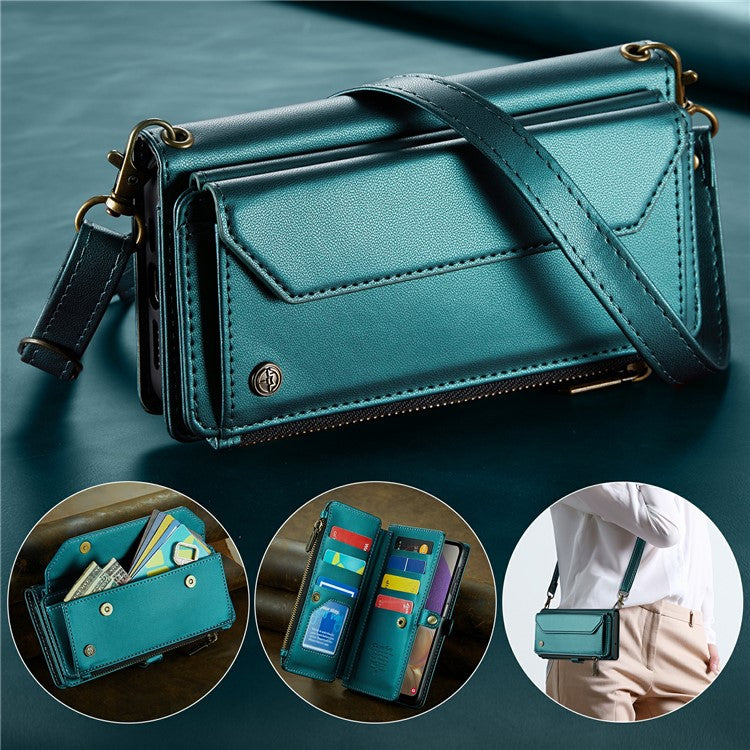 CASEME C36 Series For Samsung Galaxy A32 5G / M32 5G Phone Case PU Leather Wallet Stand Cover with 2 Straps - Green