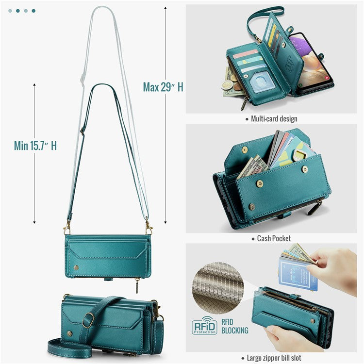 CASEME C36 Series For Samsung Galaxy A32 5G / M32 5G Phone Case PU Leather Wallet Stand Cover with 2 Straps - Green