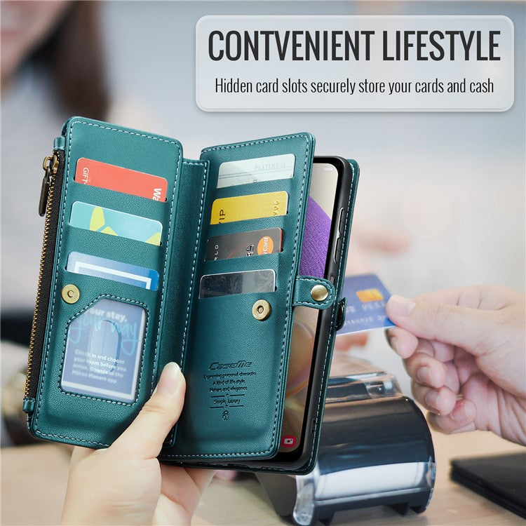 CASEME C36 Series For Samsung Galaxy A32 5G / M32 5G Phone Case PU Leather Wallet Stand Cover with 2 Straps - Green