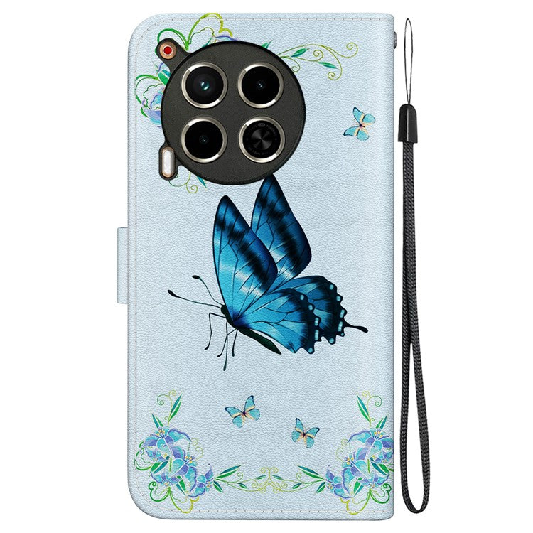 For TECNO Camon 30 4G / 30 5G Stand Case Pattern Print Leather Wallet Phone Cover - Blue Butterfly Flower