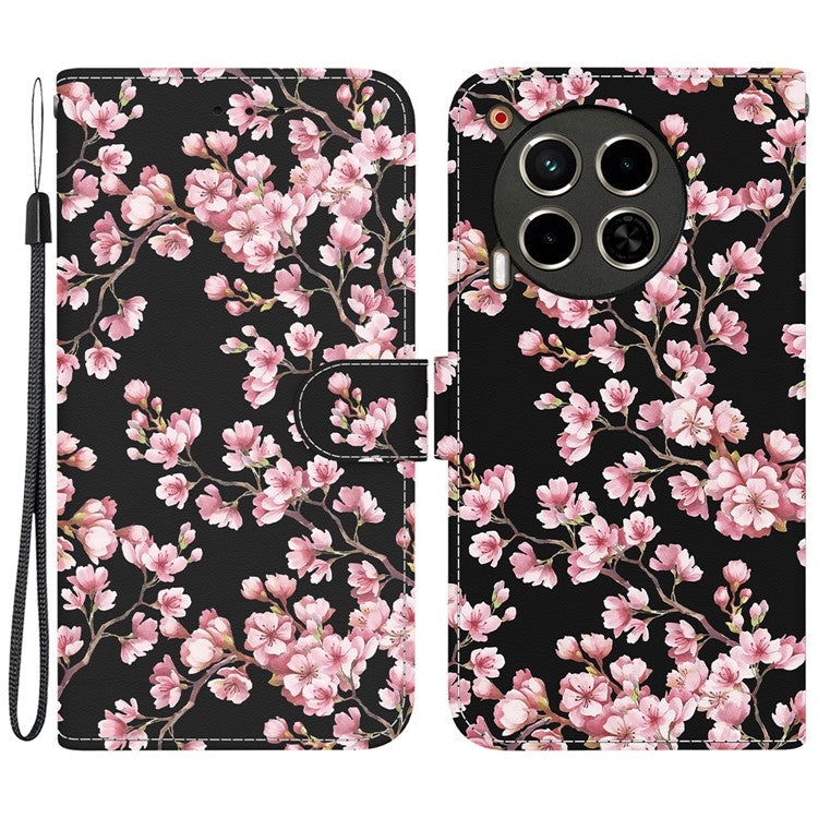 For TECNO Camon 30 4G / 30 5G Stand Case Pattern Print Leather Wallet Phone Cover - Plum Blossom