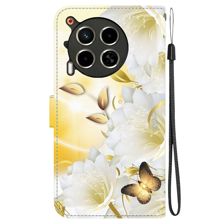 For TECNO Camon 30 4G / 30 5G Stand Case Pattern Print Leather Wallet Phone Cover - Gold Butterfly Flower