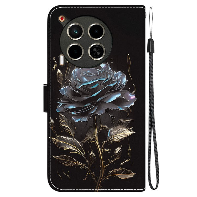 For TECNO Camon 30 4G / 30 5G Stand Case Pattern Print Leather Wallet Phone Cover - Black Rose