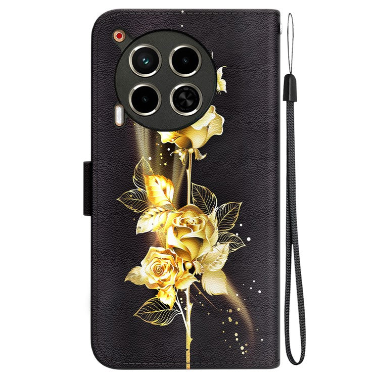 For TECNO Camon 30 4G / 30 5G Stand Case Pattern Print Leather Wallet Phone Cover - Gold Butterfly Rose