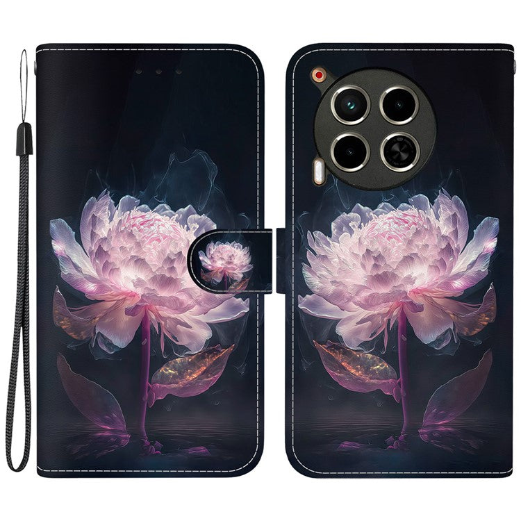 For TECNO Camon 30 4G / 30 5G Stand Case Pattern Print Leather Wallet Phone Cover - Purple Peony