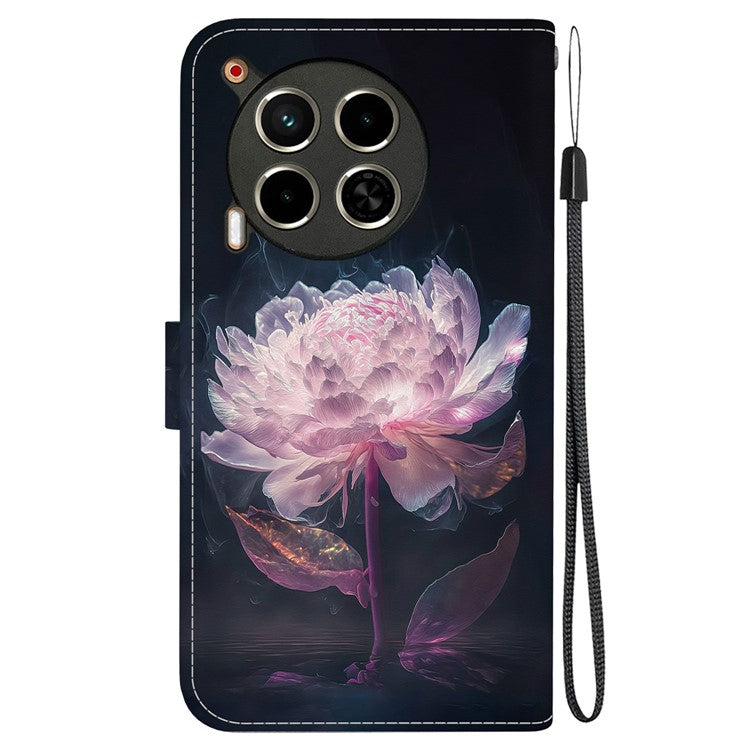 For TECNO Camon 30 4G / 30 5G Stand Case Pattern Print Leather Wallet Phone Cover - Purple Peony