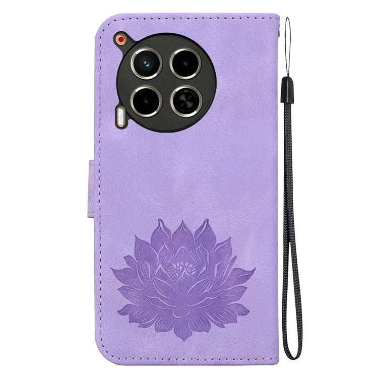 For TECNO Camon 30 4G / 30 5G Case Lotus Imprint Leather Wallet Phone Cover with Wrist Strap - Purple