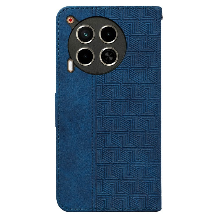 For TECNO Camon 30 4G / 30 5G Wallet Case with Strap Geometry Imprint Leather Flip Phone Cover - Blue