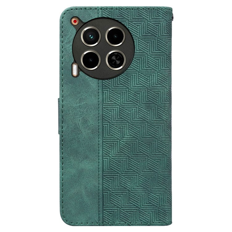 For TECNO Camon 30 4G / 30 5G Wallet Case with Strap Geometry Imprint Leather Flip Phone Cover - Green