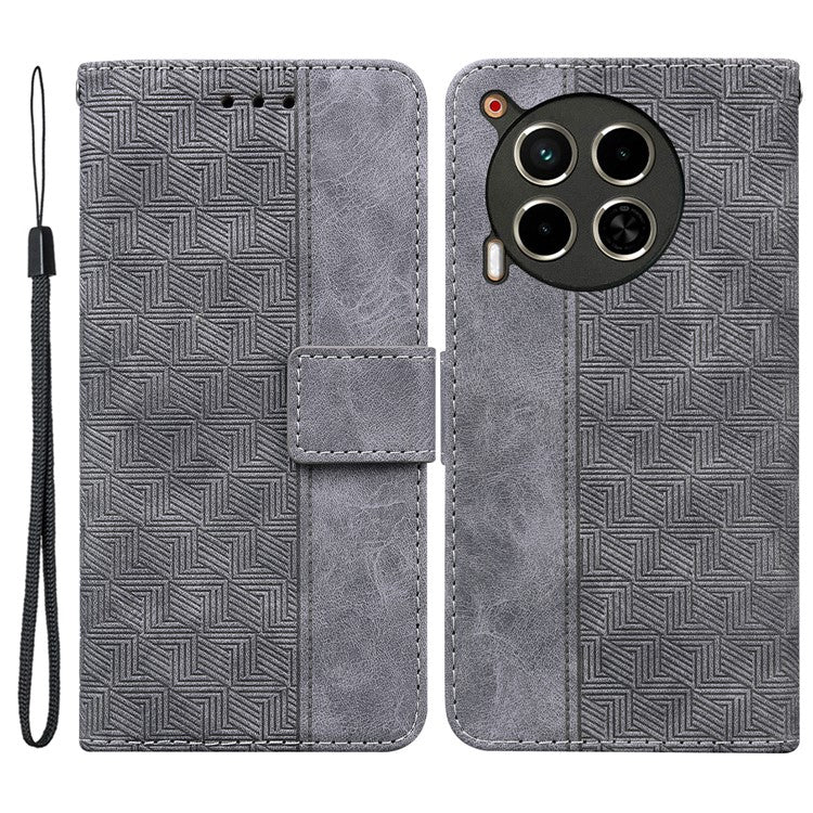 For TECNO Camon 30 4G / 30 5G Wallet Case with Strap Geometry Imprint Leather Flip Phone Cover - Grey