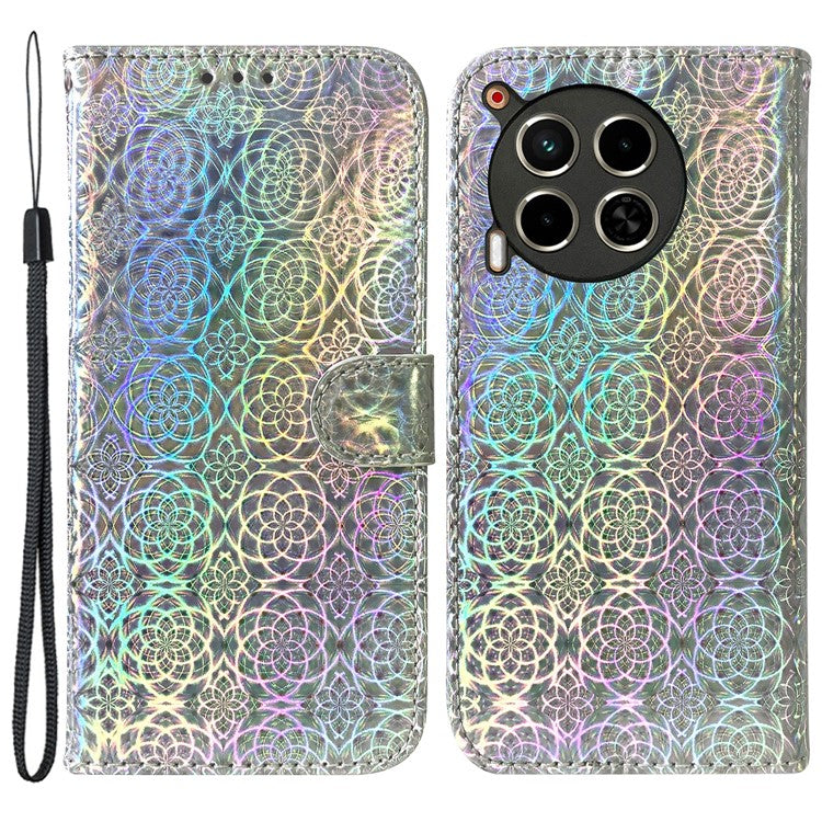 For TECNO Camon 30 4G / 30 5G Protective Case Dazzling Flower PU Leather Stand Phone Cover - Grey