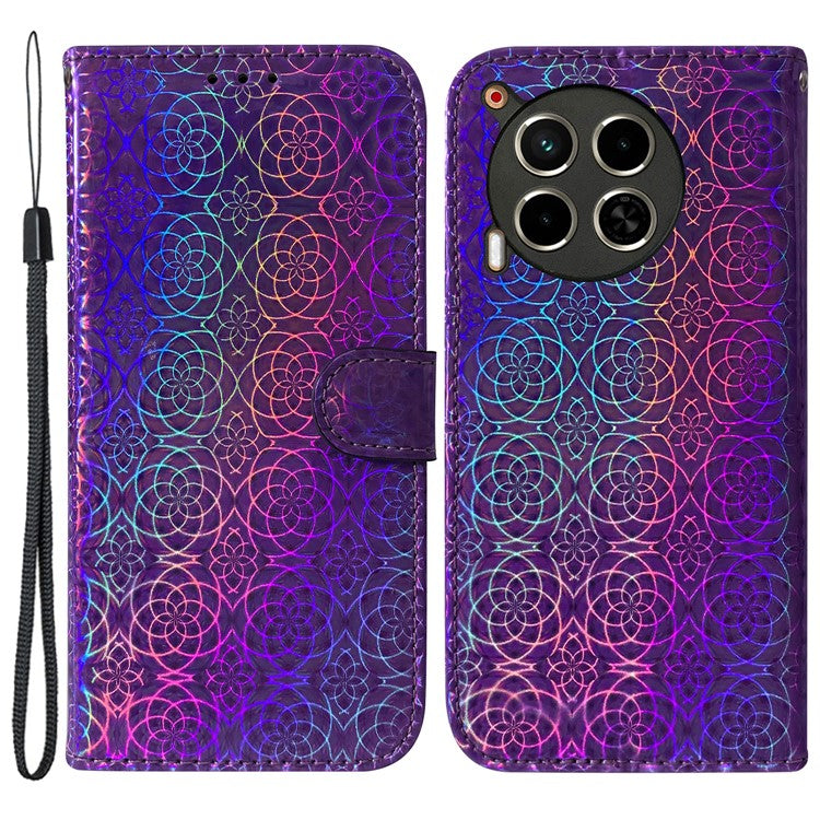 For TECNO Camon 30 4G / 30 5G Protective Case Dazzling Flower PU Leather Stand Phone Cover - Purple
