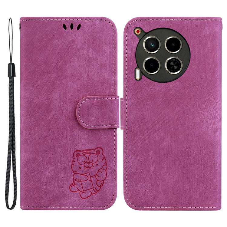 For TECNO Camon 30 4G / 30 5G Stand Case Cute Tiger Imprint Leather Wallet Phone Cover - Rose