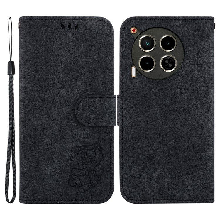For TECNO Camon 30 4G / 30 5G Stand Case Cute Tiger Imprint Leather Wallet Phone Cover - Black