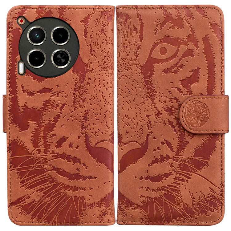 For TECNO Camon 30 4G / 30 5G Case Tiger Imprint Leather Wallet Phone Cover with Stand - Brown