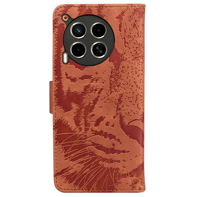 For TECNO Camon 30 4G / 30 5G Case Tiger Imprint Leather Wallet Phone Cover with Stand - Brown