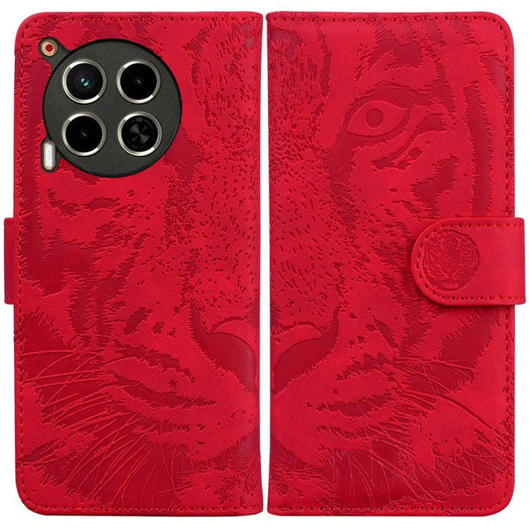 For TECNO Camon 30 4G / 30 5G Case Tiger Imprint Leather Wallet Phone Cover with Stand - Red