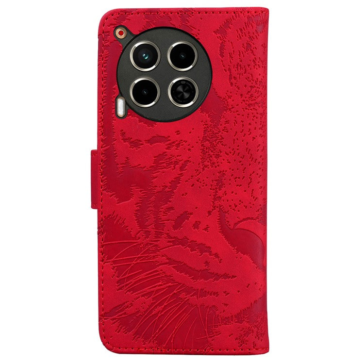 For TECNO Camon 30 4G / 30 5G Case Tiger Imprint Leather Wallet Phone Cover with Stand - Red