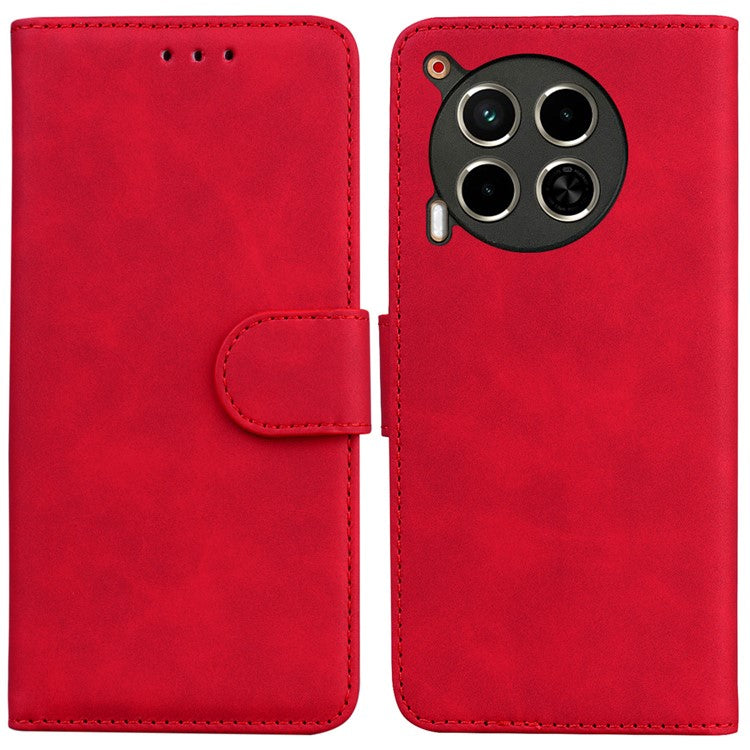For TECNO Camon 30 4G / 30 5G Wallet Phone Case Solid Color Leather Stand Phone Cover - Red