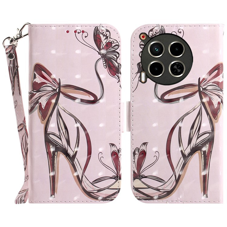 For TECNO Camon 30 4G / 30 5G Wallet Stand Case Pattern Print PU Leather Phone Cover - Butterfly High Heels