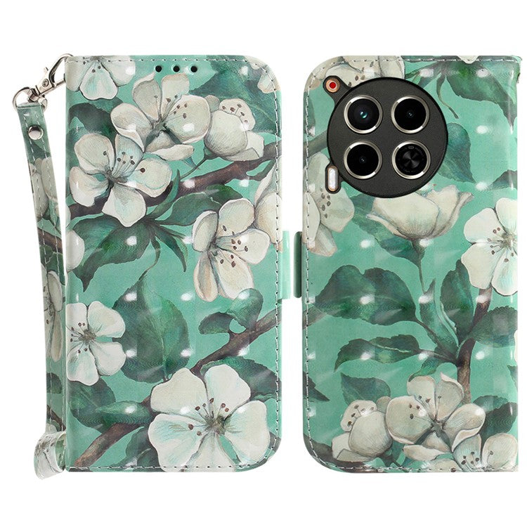 For TECNO Camon 30 4G / 30 5G Wallet Stand Case Pattern Print PU Leather Phone Cover - Watercolor Flowers