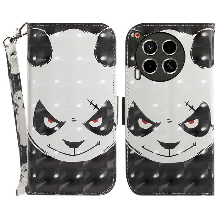For TECNO Camon 30 4G / 30 5G Wallet Stand Case Pattern Print PU Leather Phone Cover - Angry Panda