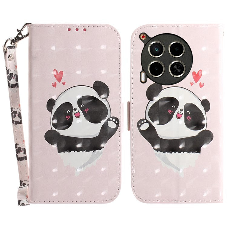 For TECNO Camon 30 4G / 30 5G Wallet Stand Case Pattern Print PU Leather Phone Cover - Love Heart Panda