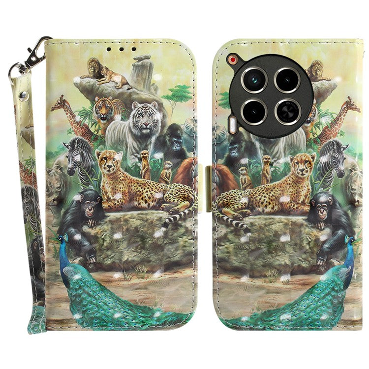 For TECNO Camon 30 4G / 30 5G Wallet Stand Case Pattern Print PU Leather Phone Cover - Animals