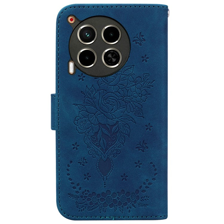 For TECNO Camon 30 4G / 30 5G Wallet Case Butterfly Rose Imprint Leather Stand Phone Cover - Blue