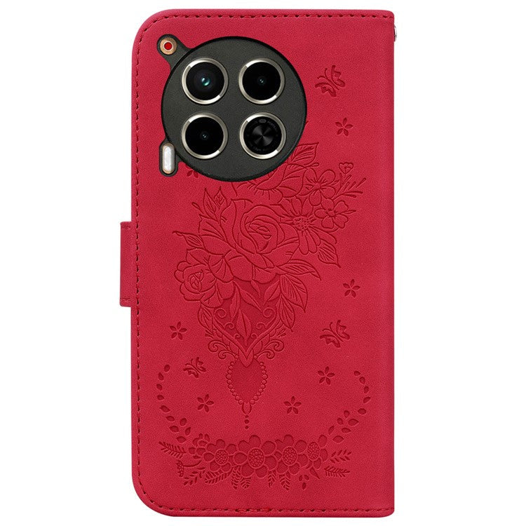 For TECNO Camon 30 4G / 30 5G Wallet Case Butterfly Rose Imprint Leather Stand Phone Cover - Red