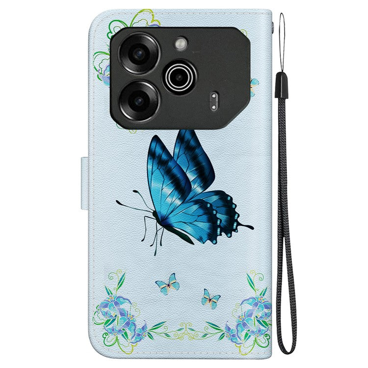 For TECNO Pova 6 5G / 6 Pro 5G Wallet Phone Case Pattern Print Leather Stand Cover - Blue Butterfly Flower