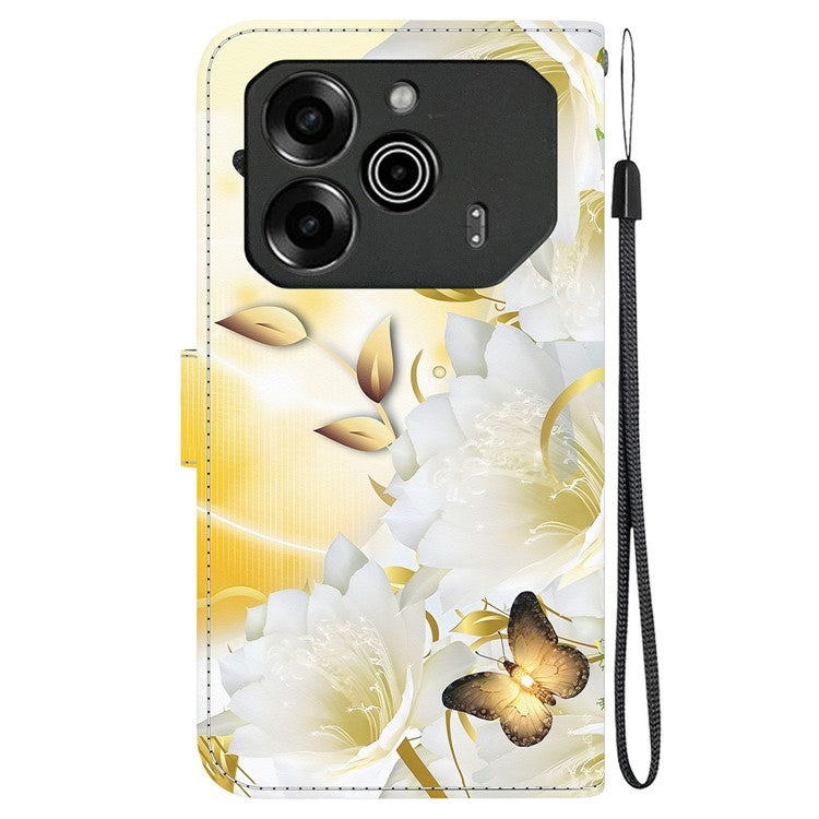 For TECNO Pova 6 5G / 6 Pro 5G Wallet Phone Case Pattern Print Leather Stand Cover - Gold Butterfly Flower