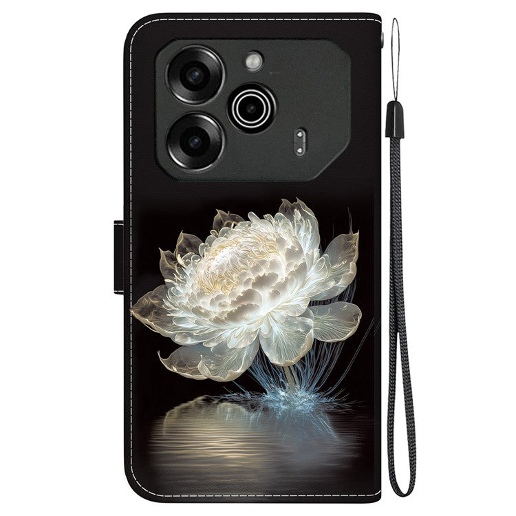 For TECNO Pova 6 5G / 6 Pro 5G Wallet Phone Case Pattern Print Leather Stand Cover - Crystal Peony