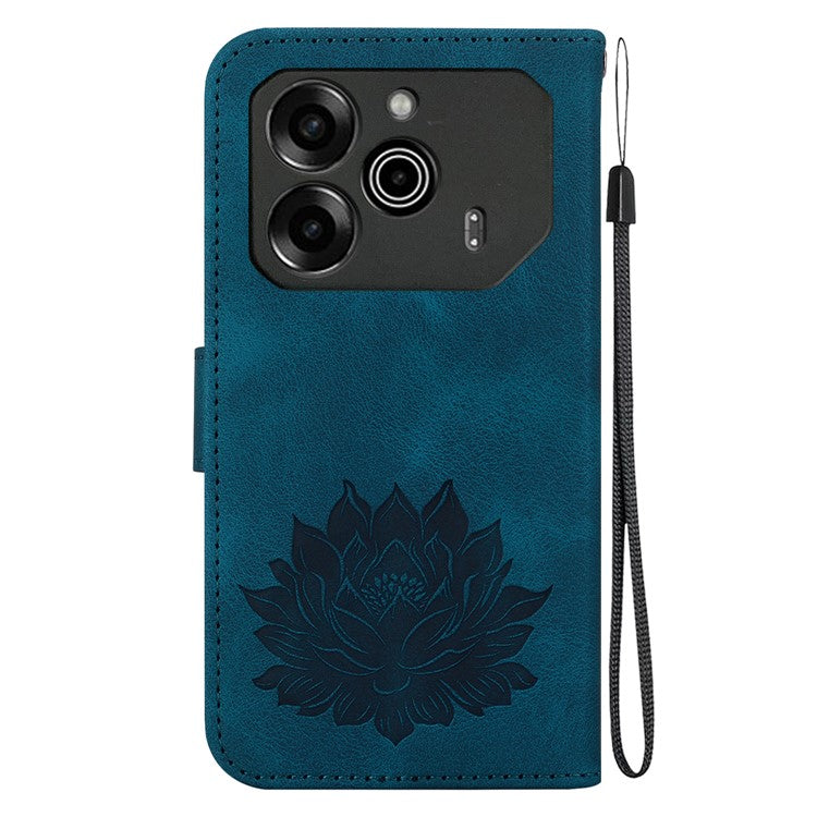 For TECNO Pova 6 5G / 6 Pro 5G Case with Wrist Strap Lotus Imprint Leather Wallet Phone Cover - Blue